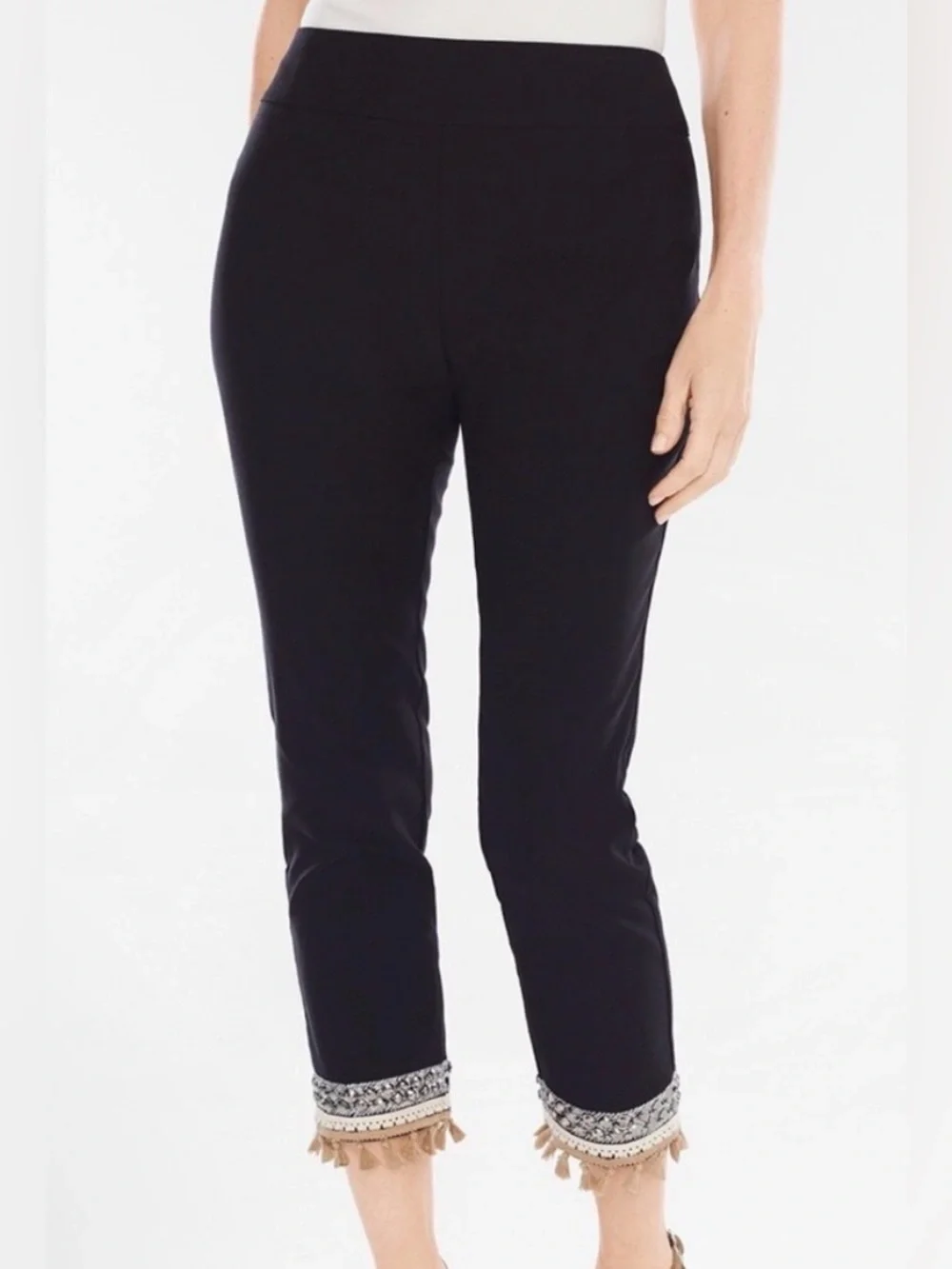 Chico's So Slimming ankle pants w/ tassel & beaded hem - size US M/8 (Chico’s 1) - Picture 1 of 9